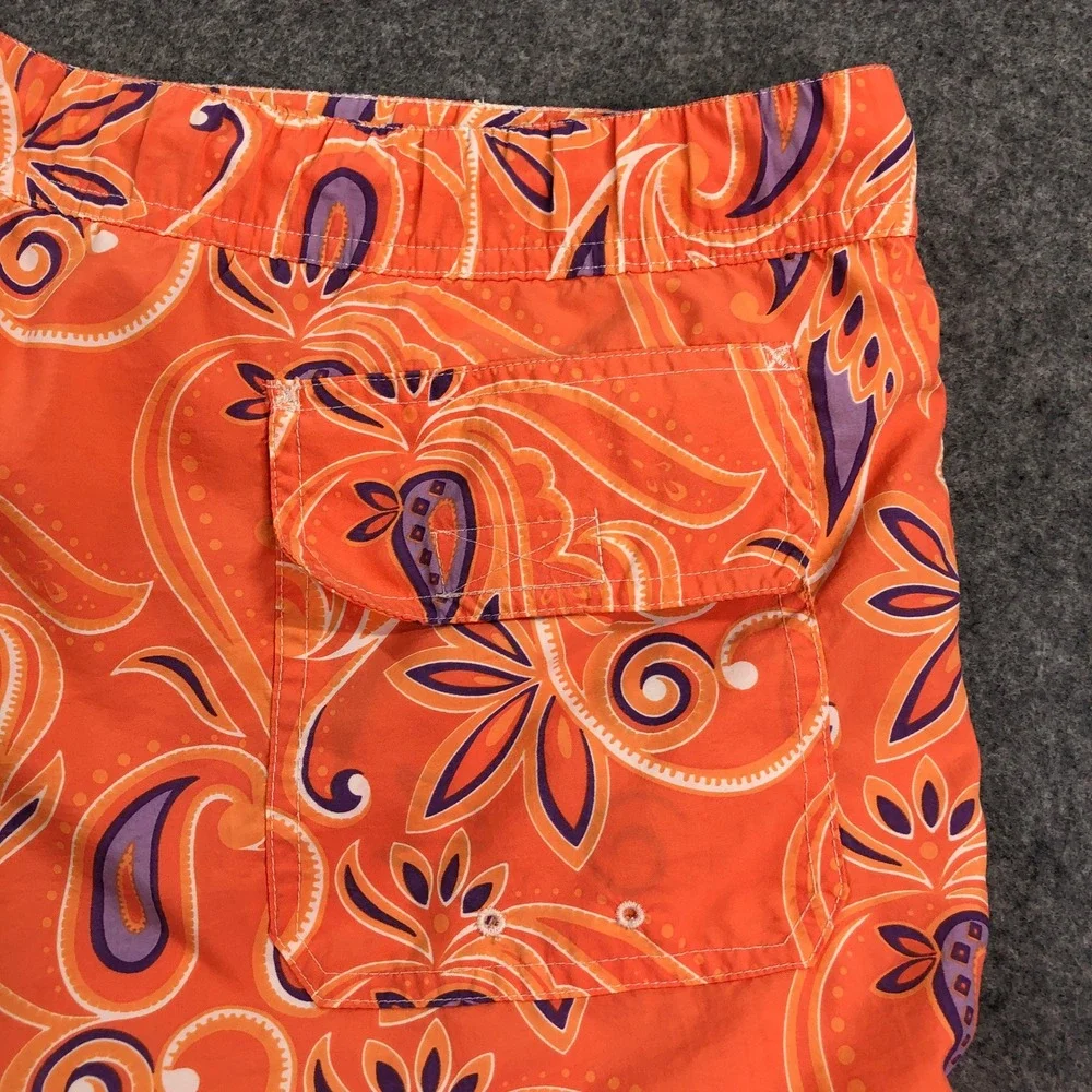 Peter Millar Mens Swim Trunks Large (Fits XXL) Orange Paisley Drawstring Regular